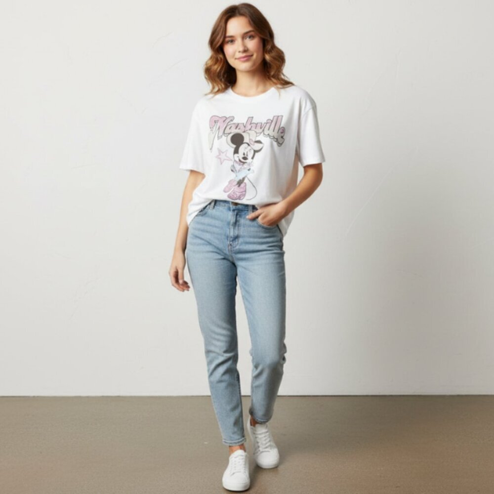 Disney Minnie Mouse Shirt Girls XL Ivory Nashville Graphic Crop Top Tee